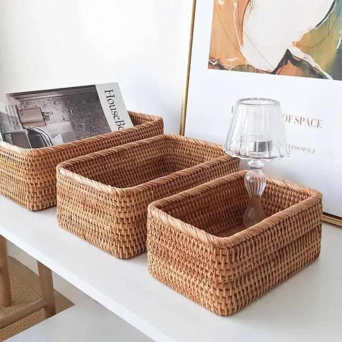 Cesto de Palha Rattan Feito a Mão Indigo