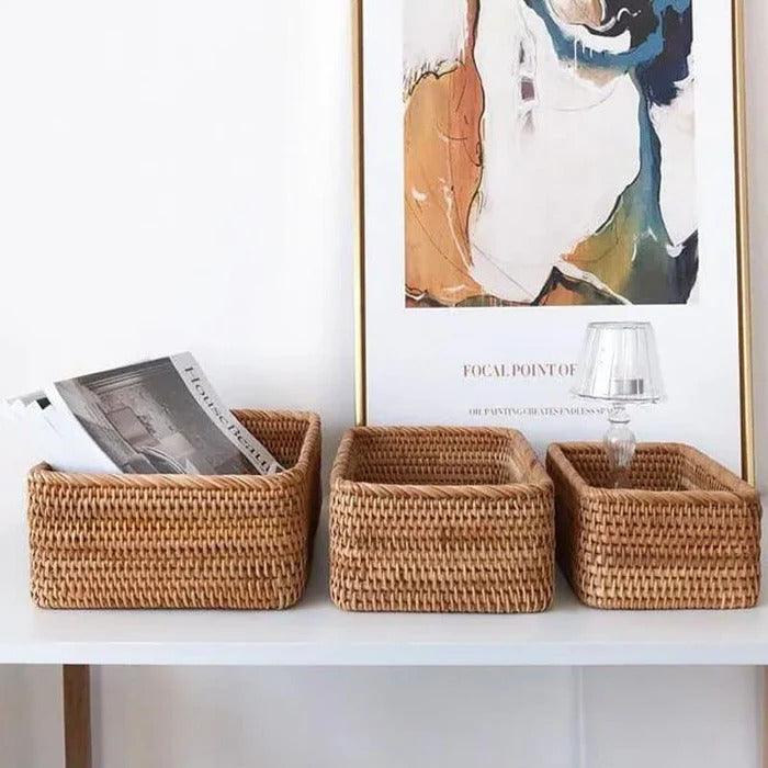 Cesto de Palha Rattan Feito a Mão Indigo