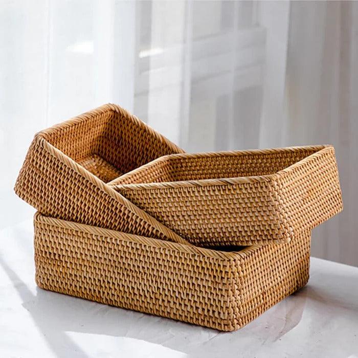Cesto de Palha Rattan Feito a Mão Indigo