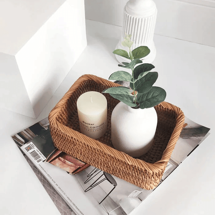 Cesto de Palha Rattan Feito a Mão Indigo