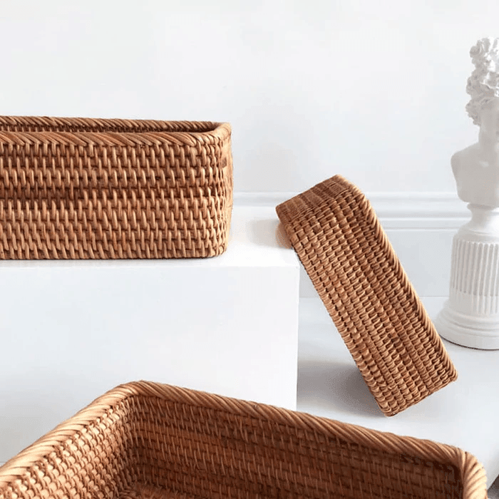 Cesto de Palha Rattan Feito a Mão Indigo