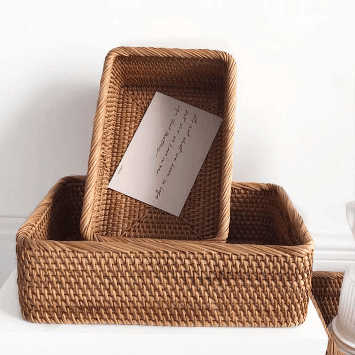 Cesto de Palha Rattan Feito a Mão Indigo
