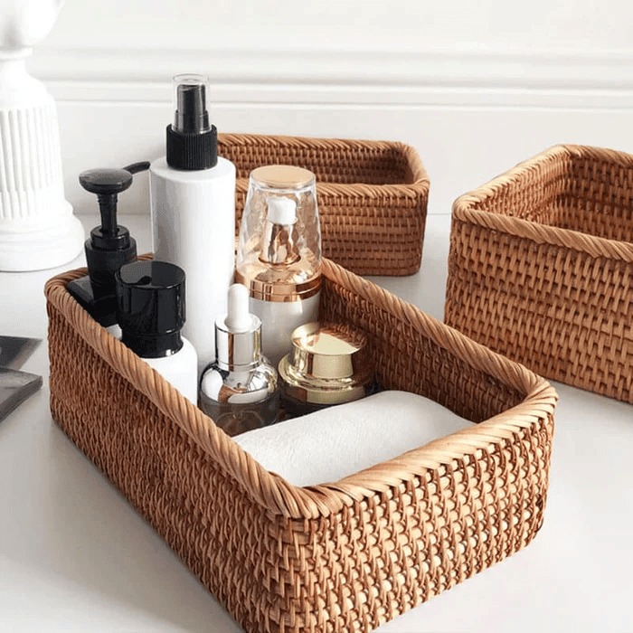Cesto de Palha Rattan Feito a Mão Indigo