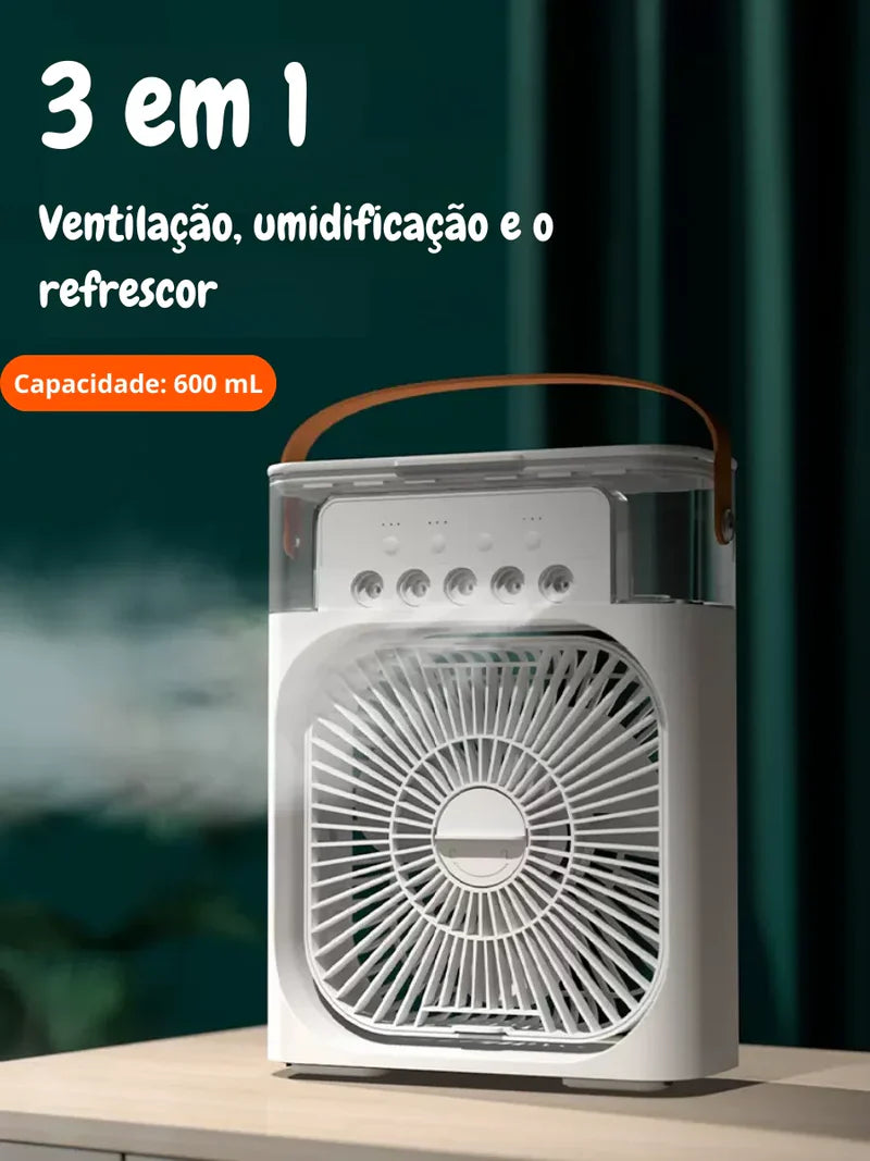 Ventilador de Nebulização Umidificador e Climatizador Sistema com 3 Velocidades Design Compacto Portátil Ideal para Dias Secos