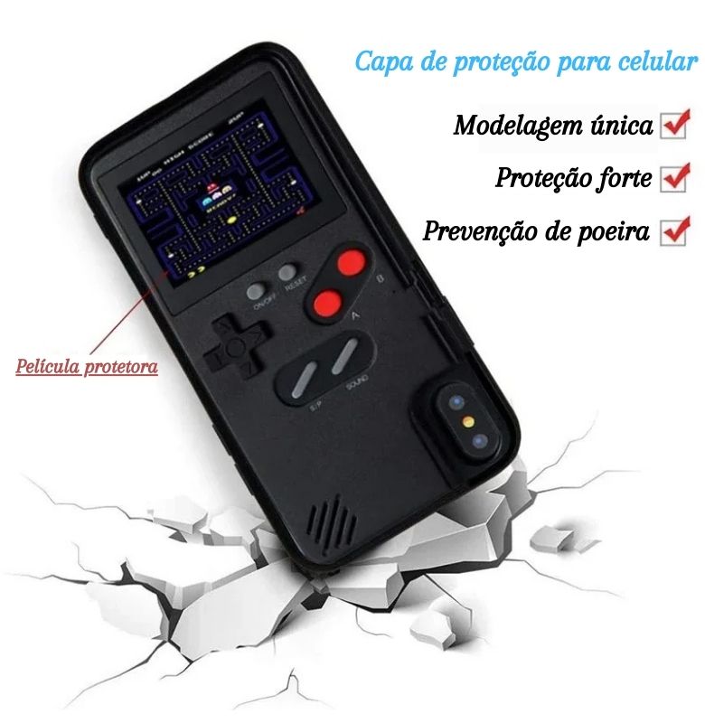 Capa de iPhone RetroCase com MAIS DE 30 JOGOS nostálgicos + CABO USB DE BRINDE!